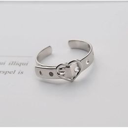 Cluster Rings Adjustable S925 Sterling Silver Heart Belt Buckle Ring Brief Simple Open Index Finger For Women Jewelry Ornament Gift 2023