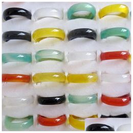 Band Rings 6Mm Wide Pink Green Red Glass Crystal Agate Jade Ring Jewelry Finger For Women Men Drop Delivery Dhgarden Dh9Hq