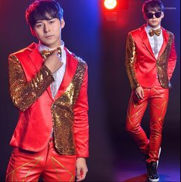 Men's Suits Red Clothes Mens Designs Stage Costumes For Singers Jacket Men Sequins Blazer Dance Star Style Dress Man Coat Pants