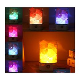 Night Lights Usb Crystal Light Natural Himalayan Salt Lamp Led Air Purifier Mood Creator Indoor Warm Table Bedroom Lava Drop Deliver Dhbsn