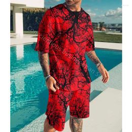 Men's Tracksuits T-shirt Suit For Men 2023 Summer 3D Print Scary Red Tree Set Shorts Jogging Training Tracksuit Men's