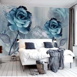 Wallpapers Watercolour Blue Rose Flower Papier Peint Mural Wall Papers For Bedroom Po Wallpaper Art Decals Murals 3d