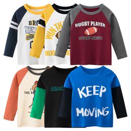 Tshirts Childrens Clothing Autumn Boys Bottoming Shirt Letters Rugby Print Cotton Kids Tshirt Baby Long Sleeve Tops Tees 230203