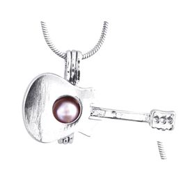 Pendant Necklaces Sier Guitar Shape Locket Pearl Beads Cage Add Oyster Jewelry Diy Fashion Women Gift P49 Drop Delivery Pendants Dhovz