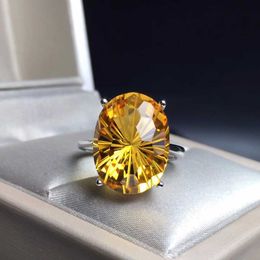 Solitaire Ring Natural Brasilian Citrine Ring den mest bländande Gem Stone Lady Favoriten 925 Sterling Silver Luxury Y2302