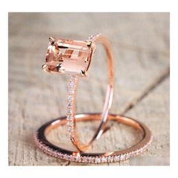 With Side Stones Fashion Rose Gold Diamond Ring For Women Luxury Original Round Jewelry Lady Engagement Gem Stone King Gift Drop Deli Otmcl