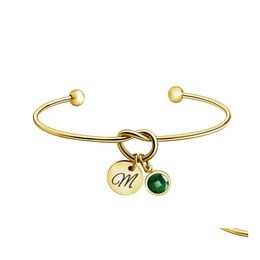 Bangle Initial Letter Knot Bracelet Love Stainless Steel Openning Bracelets With 12 Colours Birthstone Charm Pendant Jewellery For Wome Ots67