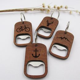 Mobile Phone Charms Keychain Personalised laser printed embossing wooden bottle opener magnet wood iron stainless steel pvc bar blade silver rose gold opener