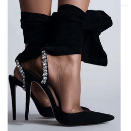 Dress Shoes Spring And Summer Pointed Black Suede Straps Rhinestone Stiletto Sandals Banquet Large Size Can Be Customised Women's Shoe