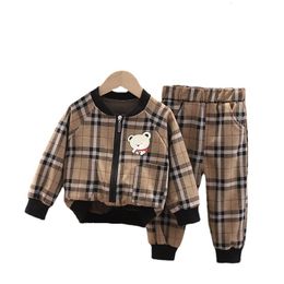 Clothing Sets Autumn Boys Baby Girls Clothes Children Fashion Plaid Jacket Pants 2PcsSets Toddler Casual Costume Kids Tracksuits 230203