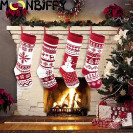 Christmas Decorations Knit Stockings Extra Long Hand-Knitted Red White Big Amp Little Reindeer Snowflakes Xmas Tree Holiday Decor