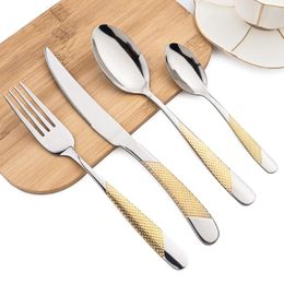 Dinnerware Sets Zoseil 24Pcs Set Vintage Fork Knife Spoon Stainless Steel Flatware Tableware Kitchen Silverware Bright Cutlery