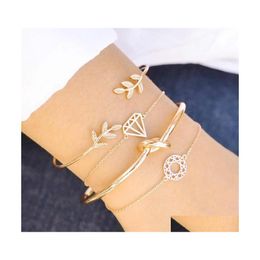 Charm Bracelets Fashion Jewelry Bracelet Set Diamond Circle Chaim Knot Leave Bangle 4Pcs/Set Drop Delivery Dhxmh
