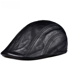 Berets Beanie Flat Caps Men Real Leather Duckbill Hats Earflaps Black Casual Directors Cap Male Vintage Winter Driving CapsBerets