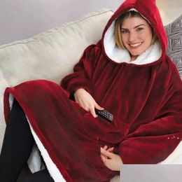 Blankets Hoodie Outdoor Winter Hooded Coats Warm Slant Robe Bathrobe Sweatshirt Fleece Plover Blanket 908 Drop Delivery Home Garden T Dhnwz