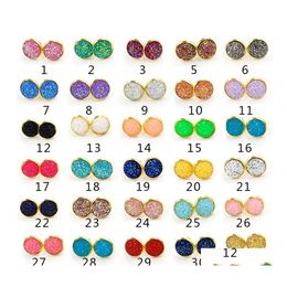 Stud Stainless Steel Hypoallergenic Earrings 30 Color 12Mm Druzy Resin Stone Gold Sier Ear Rings For Women Luxury Jewelry Gift Drop D Otqxq