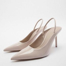 Dress Shoes TRAF 2022 Thin Heel Slingbacks Shoe Women Autumn Pointed Toe High heels Sexy Heeled Sandals Woman Wedding Shoes Bride Shoes G230130