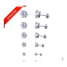 Stud 38Mm 6 Pairs/Set Korean Cz Earrings Set For Women Fashion Bling Cubic Zirconia Stone Earring Female 2021 Bride Wedding Jewellery Otrf4