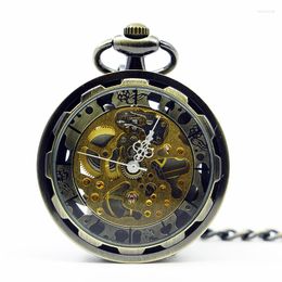 Pocket Watches Luxury Hand-winding Mechanical Watch Open Face Transparent Pendant Fob Chain Steampunk Men Women Retro Clock PJX1237