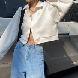 Women's Hoodies Casual Women Basic Jackets Zipper Turn-down Collar Cropped Tops Students Streetwear Ins Chic Korean Design Harajuku Fall