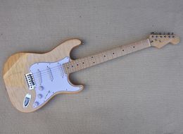 6 Strings Electric Guitar with Maple Fretboard SSS Pickups White Pickguard Quilted Maple Veneer Can be Customised