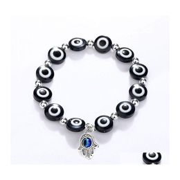 Beaded Strands Fashion Black Blue Evil Eye Hamsa Hand Fatima Palm Beaded Bracelets For Women Bead Charm Bracelet Ethnic Style Handm Otjv5