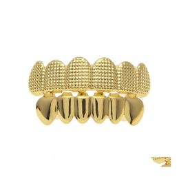 Grillz Dental Grills Hip Hop Mens Top Bottom Teeth Grillz Set Gold Sier Bump Lattice False For Women Hiphop Rapper Body Jewelry Dro Ot07V