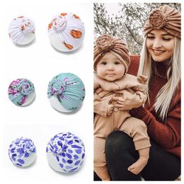 Hair Accessories Mom And Baby Fashion Leopard Print Handmade Knotted Hats Set Cute Cartoon Pumpkin Pattern Infant Cap Sweet Accessory