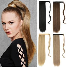 Synthetic Wigs AZIR Long Straight Wrap Around Clip On Ponytail Hair Heat Resistant Pony Tail Fake Brown Grey Kend22