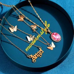 Pendant Necklaces Luxury Gold Butterfly Big Crystal Twist Chain Necklace For Women Vintage Letter Angel Fashion Design Choker Neck Jewelry