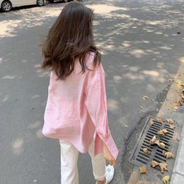 Women's Blouses 2023 Vintage Blouse Women Spring Summer Long Sleeve Shirt Korean Style Loose Casual Pink Tops Solid Elegant Blusas