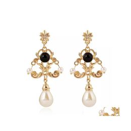 Dangle Chandelier Vintage Crystal With Pearls Big Geometric Shape Earrings For Women Jewelry Classic Statement Accessories Drop Del Ot5C8