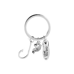 Key Rings Fishing Keychain Fathers Day Gift Hand Stamped Fish Hook Charms Chain Personalized Catch Keyring Gifts For Dad Drop Delive Dhuwx