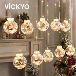 Strings VICKYO LED Christmas Curtain Lights String DIY Ball Santa Claus Light Tree Decoration Year Party Ambient Lighting