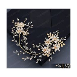 Wedding Hair Jewelry Bride Luxury Handmade Gold Golor Crystal Branch Flower Headband Women Pin Clip Accessories Drop Delivery Hairjew Dhdx3