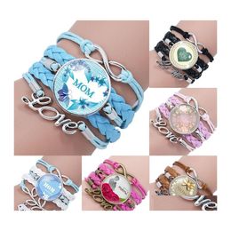 Charm Bracelets We Love You Mom Infinity Bracelet Ever Glass Cabochon Braided Leather Rope Wrap Bangle For Women Mama Mothers Day Dr Otvwd