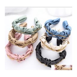 Headbands Metal Chain Pleated Fashion Fold Hair Bezel Hoops Hairband For Girls Women Vinatge Accessories Headwear Drop Delivery Jewe Dh9H3