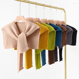 Scarves Solid Knitted Shawls Women Winter Warm Wool Shoulders Wraps Korean Japan Thicker Fake Collar Cape Knotted Scarf Autumn