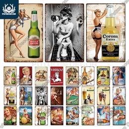 Putuo Decor Pin Up Girl Metal Tin Sign Plaque Metal Vintage Beer Tin Sign Poster Wall Decor for Bar Pub Club Man Cave Decoration W01