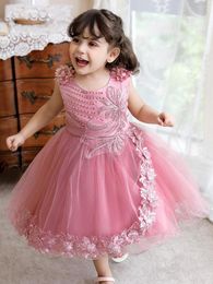 Girl Dresses Mvozein Blush Flower Dress Lace Applique Ball Gown Birthday Party Sleeves Baby Communion With Pearls
