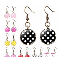 Dangle Chandelier White Polka Dot Long Earring Bright Candy Colour Round Dots Pattern Crystal Gem European Korean Style Earrings Fo Otu0N