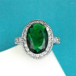 Wedding Rings Luxury Female Green Stone Set Ring Classic Silver Colour Engagement Crystal For Women