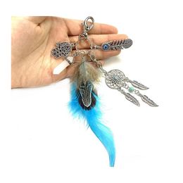 Key Rings Fashion Opal Stone Natural For Women Metal Bag Charm Boho Jewellery Feather Keychain Drop Delivery Otvyj