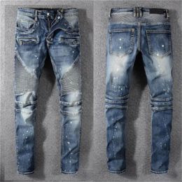 Miglior designer maschili jeans abbigliamento da uomo in difficoltà Biker strappato motociclette motociclette di motociclisti in jeans per uomini pantaloni neri