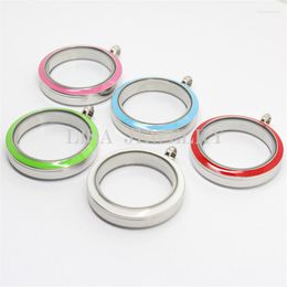 Pendant Necklaces Mix Colour Enamel Screw 316l Stainless Steel Glass Living Locket 30mm Round Floating 5pcs/lot