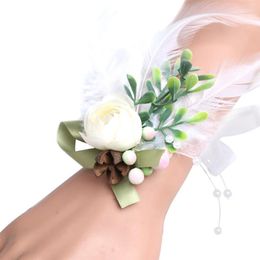Decorative Flowers 2023 Wrist Pearl Silk Rose Ribbon Artificial Flower Party Wedding Decoration Bride Bridemaid Corsages Hand