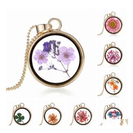 Pendant Necklaces Necklace Fashion Pretty Romantic Crystal Glass Floating Locket Dried Flower Plant Chain Locke Yydhhome Drop Delive Dhaiv