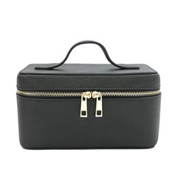 Cosmetic Bags Cases Ladies Saffiano Split Leather Travel Toiletry Case Bag Portable Hanging Makeup Organizer Box Dopp Kit Cosmetic Bag For Women 230203