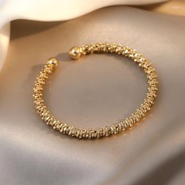 Bangle VSnow Unique Design Gold Colour Metal Twist Rope Bangles For Women Fashion Open Irregular Beaded Everyday Jewellery