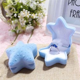 Gift Wrap DoreenBeads Plastic Jewellery Box Ring Earring Boxes Blue Pink Colour Dot Pattern Starfish Shaped Velvet Surface 6.4x6.1cm 1 Piece